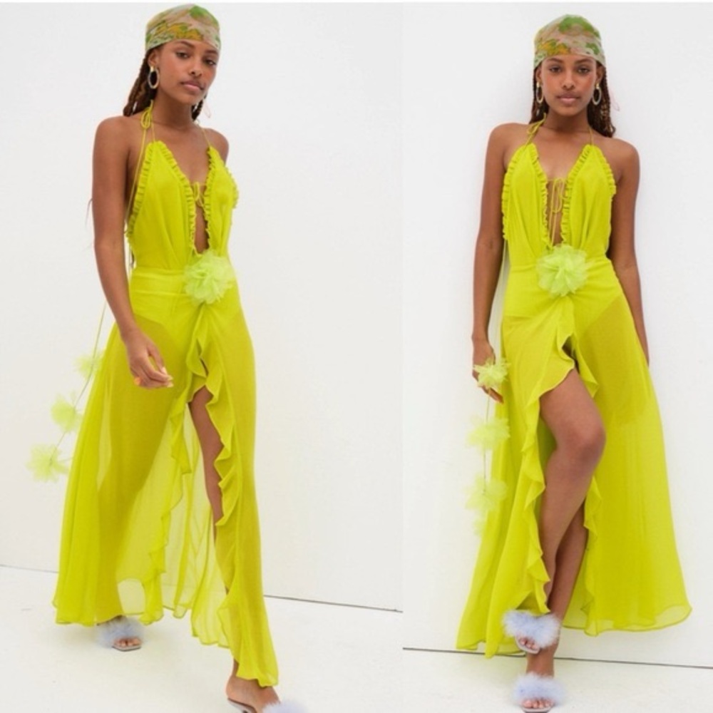 For Love And Lemons Neon Green Backless Dress